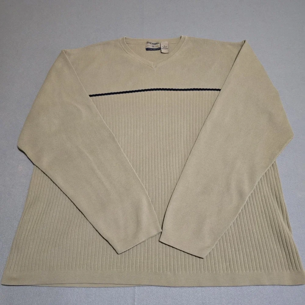High Sierra Men‎ XL Beige Cotton Sweater V-Neck Vintage Ribbed Striped Australia